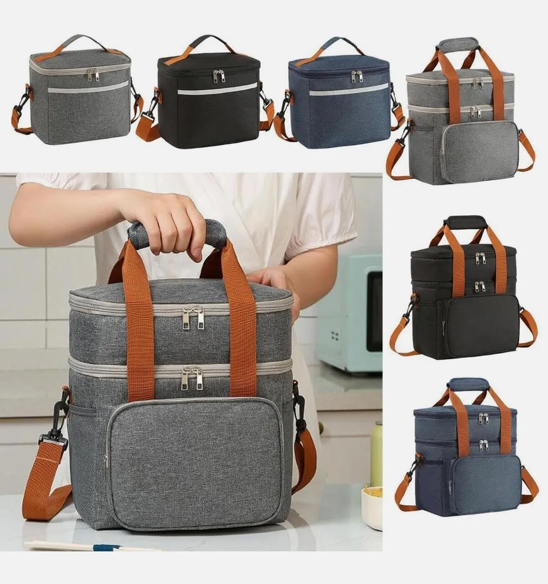 Double Layer Insulated Cooler Lunch Bag – 13L Large Capacity, Waterproof Thermal Bag with Dual Compartments & Shoulder Strap for Work, Picnic, Travel – 25x18x27.5 cm