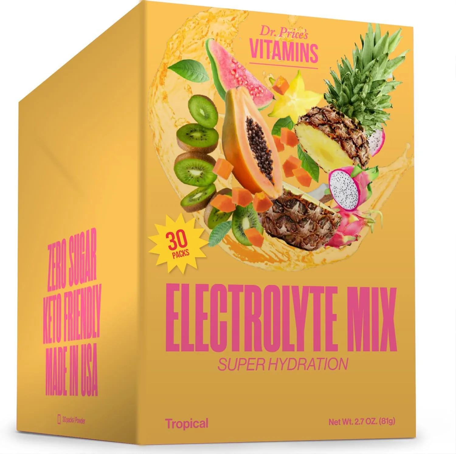 Dr. Price’s Electrolyte Mix | Sugar-Free Hydration Powder with 72  Trace Minerals | No Sugar, Fast-Dissolving Electrolytes Powder Packets | Tropical (30 Packs)