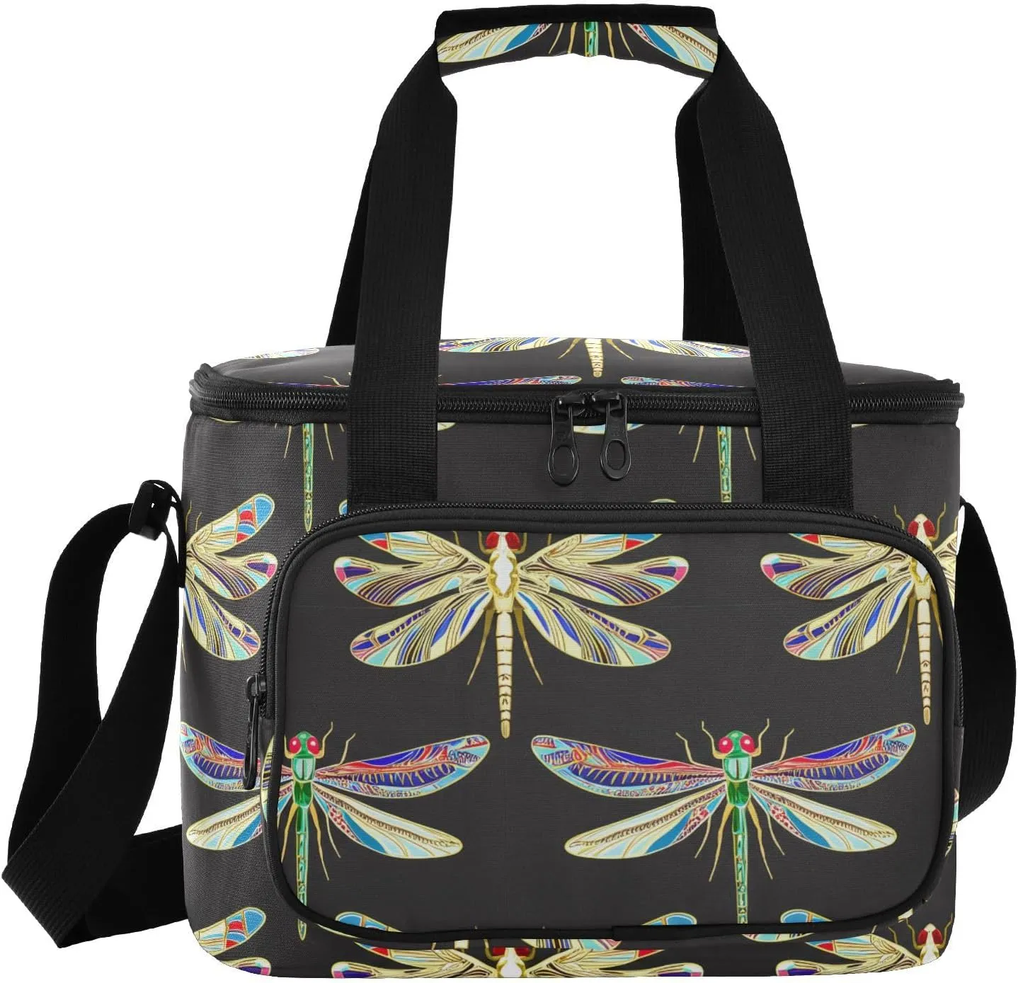 Dragonfly Black Insulated Cooler Bag for Women Men Leakproof 24 Can Camping Cooling Bags for Beach Work Road Trip