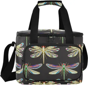 Dragonfly Black Insulated Cooler Bag for Women Men Leakproof 24 Can Camping Cooling Bags for Beach Work Road Trip
