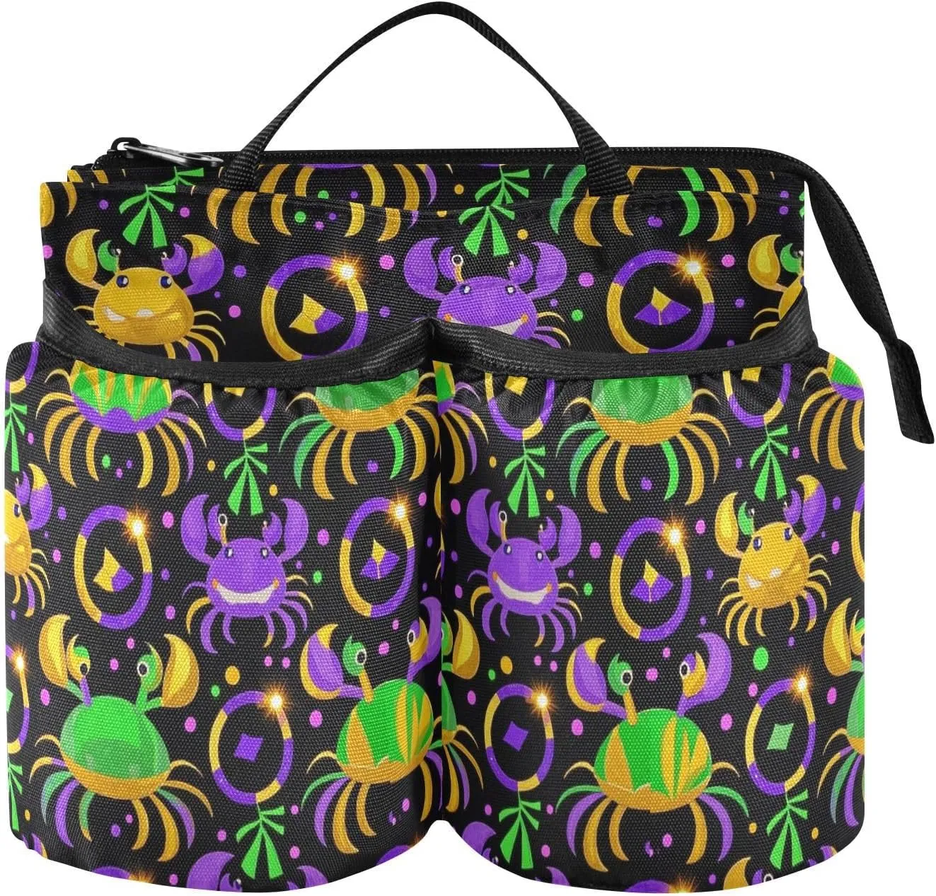 Drink Holder for Suitcase Mardi Gras Carnival Crab Green Purple Gold Travel Holder Free Hand Travel Gifts for Drink Beverages Caddy Coffee