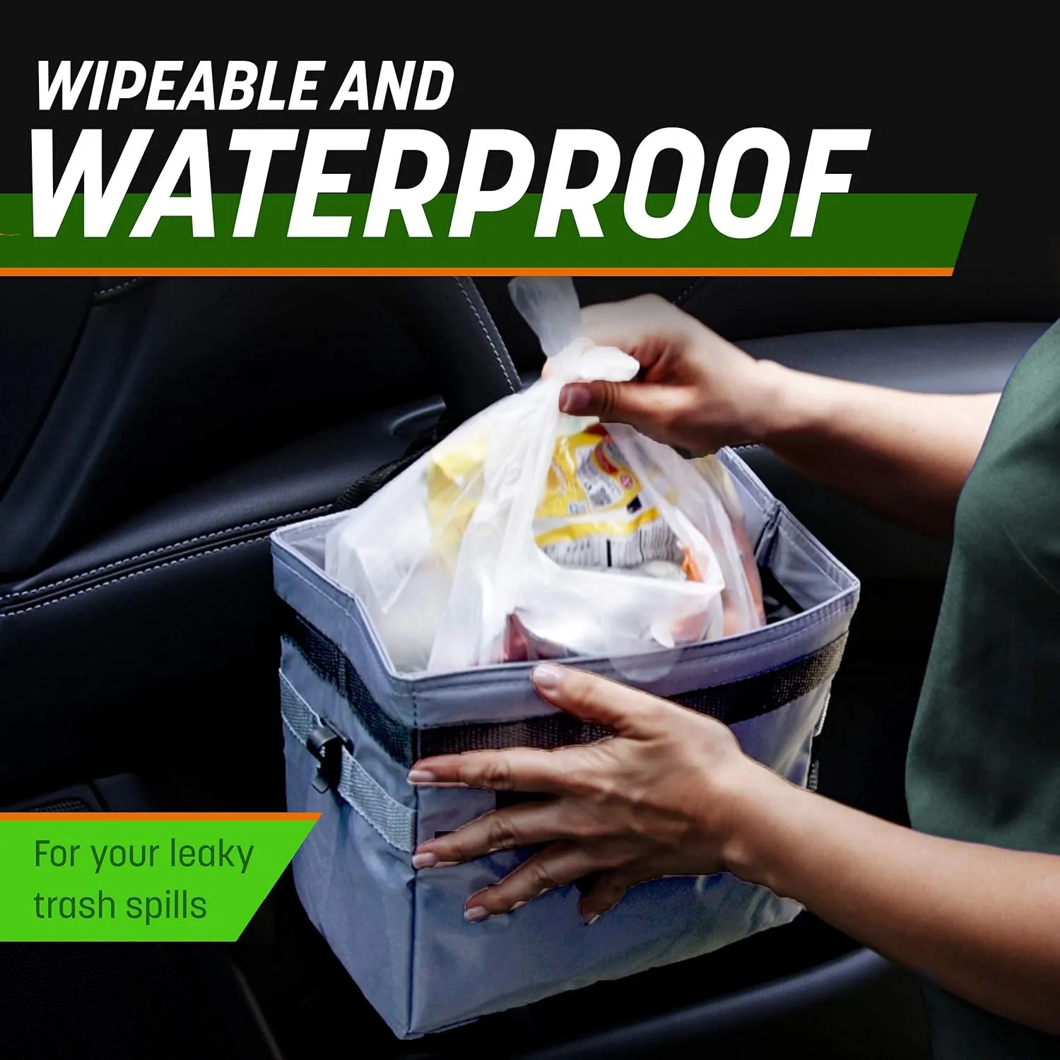 Drive Auto Car Trash Can - Collapsible, Leakproof Garbage Bin with Adjustable Strap and 20 Trash Bags - Car & Truck Accessories for Men and Women - Grey with Lid