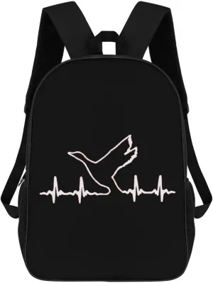 Duck Waterfowl Hunting Heartbeat Fashion 17 Inch Backpack Simple Shoulders Daypacks Lightweight Laptop Bag Travel Gear