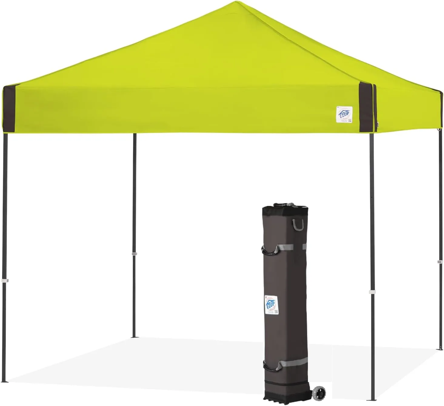 E-Z UP Pyramid Instant Shelter Canopy, 10' x 10' with Wide-Trax Roller Bag & 4 Piece Spike Set, Limeade