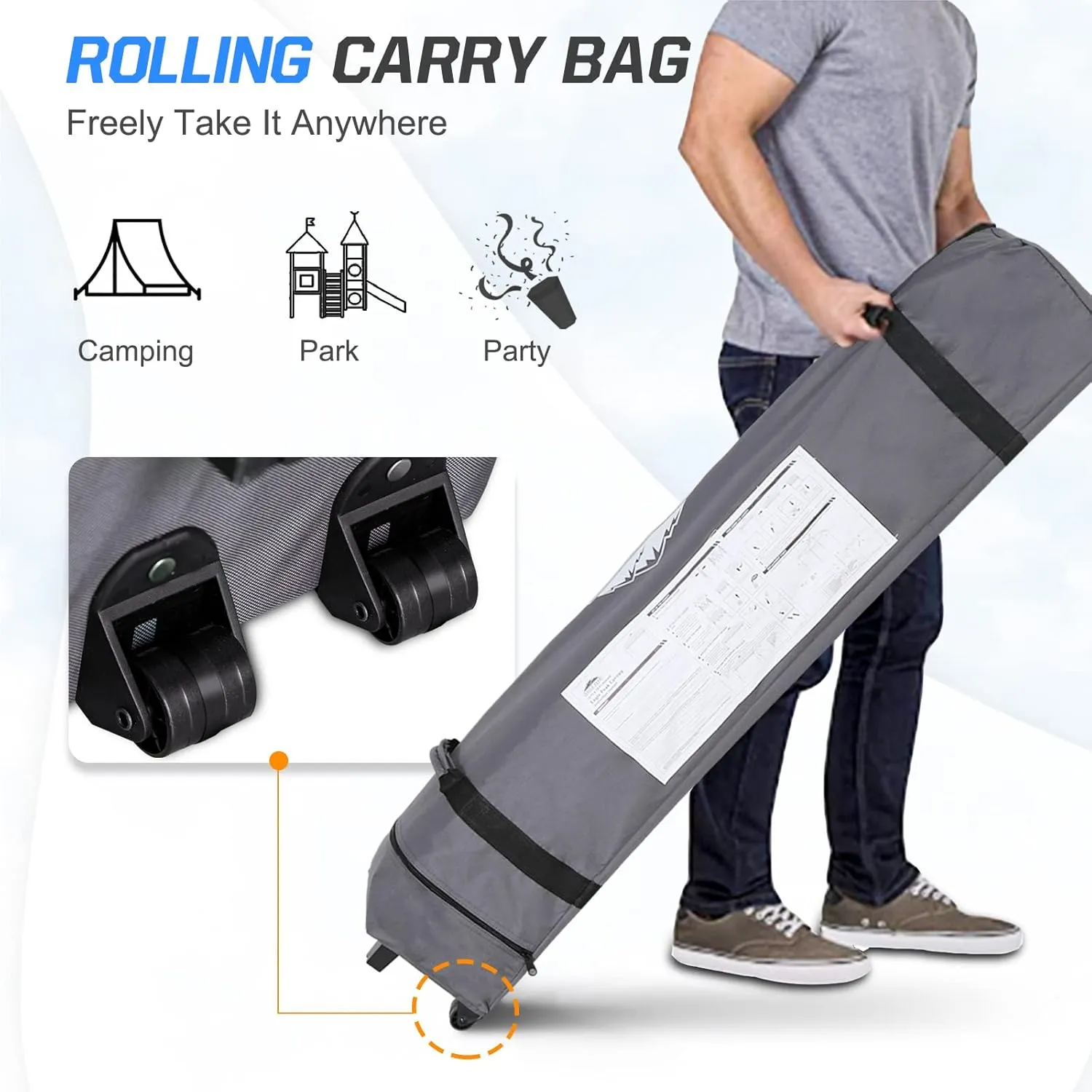 EAGLE PEAK Pop Up Canopy Tent with Wheeled Carry Bag, 8 Stakes, 4 Ropes, 4 Weight Bags, Easy Set Up Tent Canopy, 10x10 ft, 100sqft of Shade, Flame