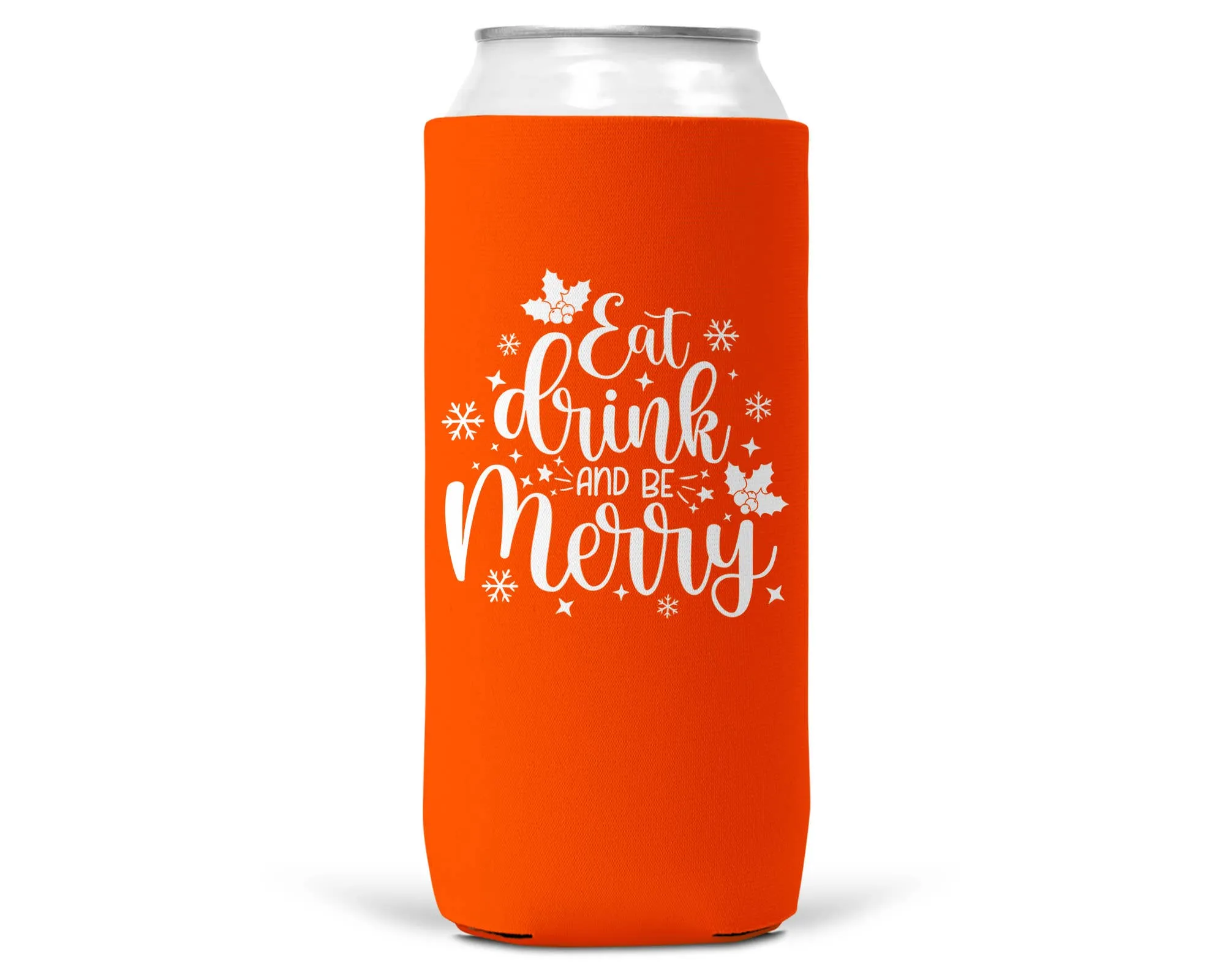 Eat Drink Be Merry Christmas SLIM CAN Coozie 12oz Slim Can