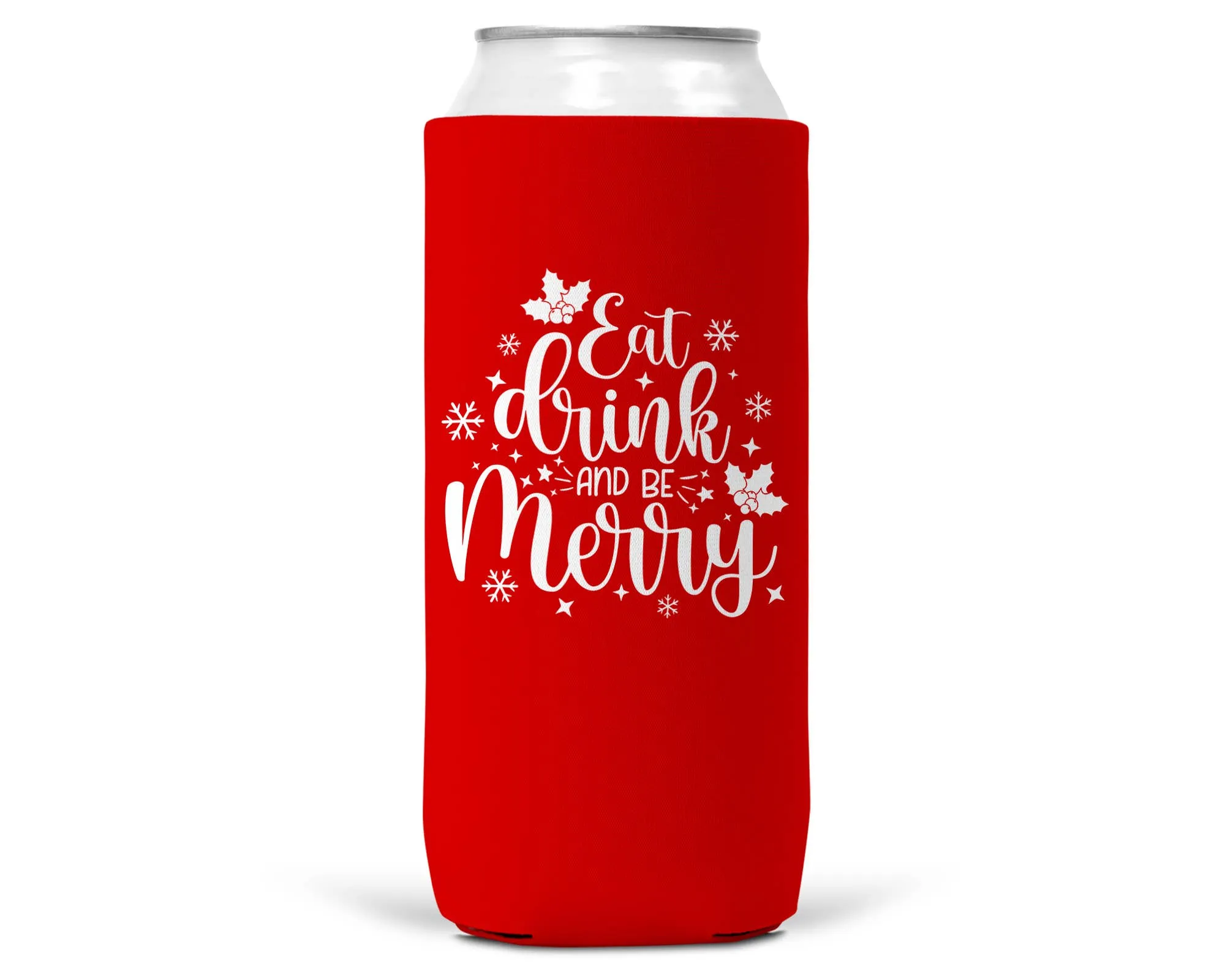 Eat Drink Be Merry Christmas SLIM CAN Coozie 12oz Slim Can