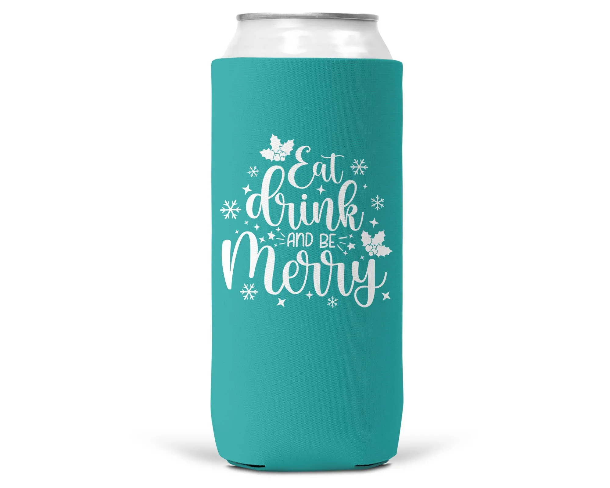 Eat Drink Be Merry Christmas SLIM CAN Coozie 12oz Slim Can