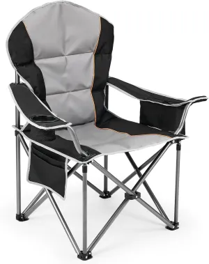 edx Folding Camping Chairs, Outdoor Collapsible Padded Chairs with Cup Holder & Cooler Bag (Black)