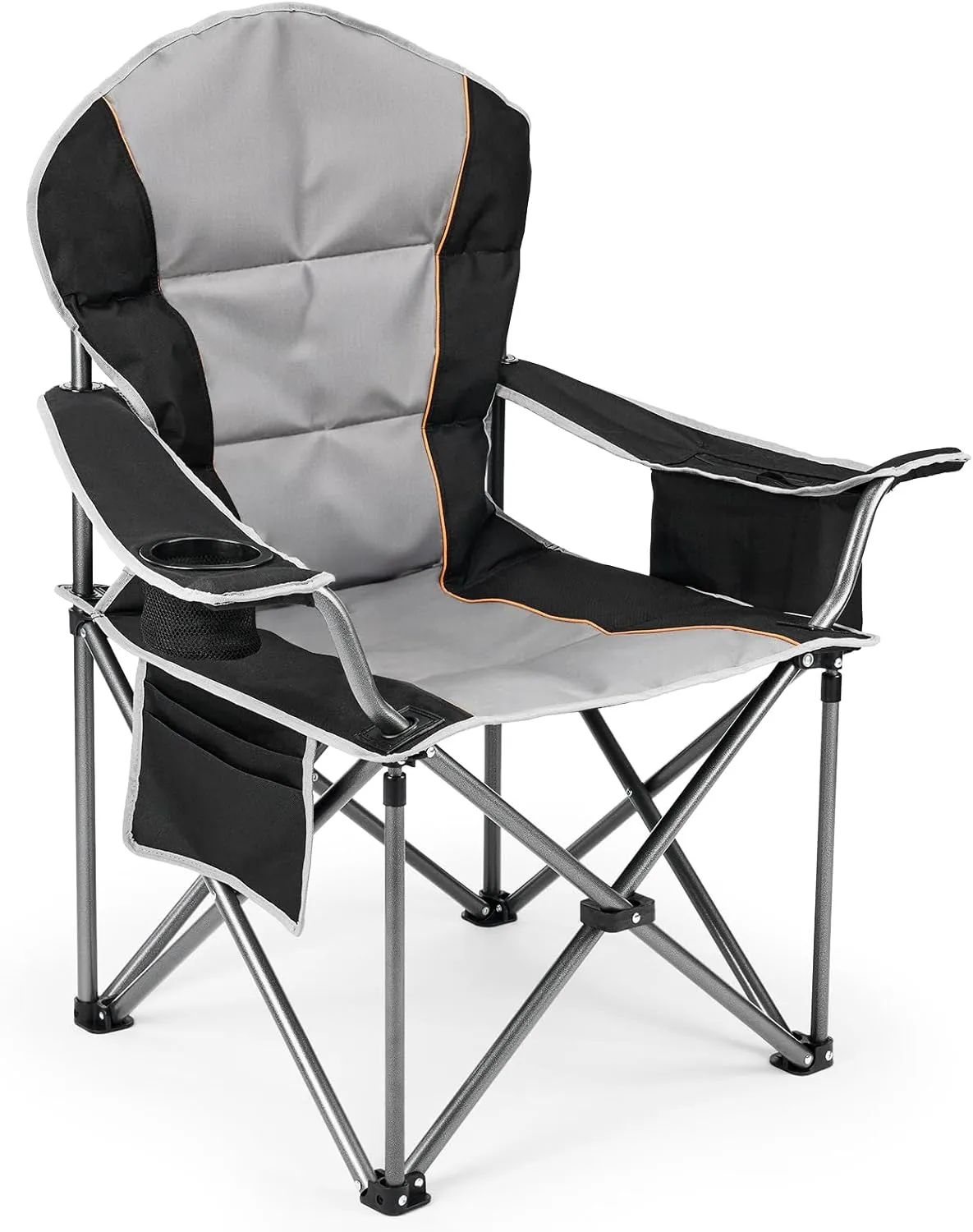 edx Folding Camping Chairs, Outdoor Collapsible Padded Chairs with Cup Holder & Cooler Bag (Black)