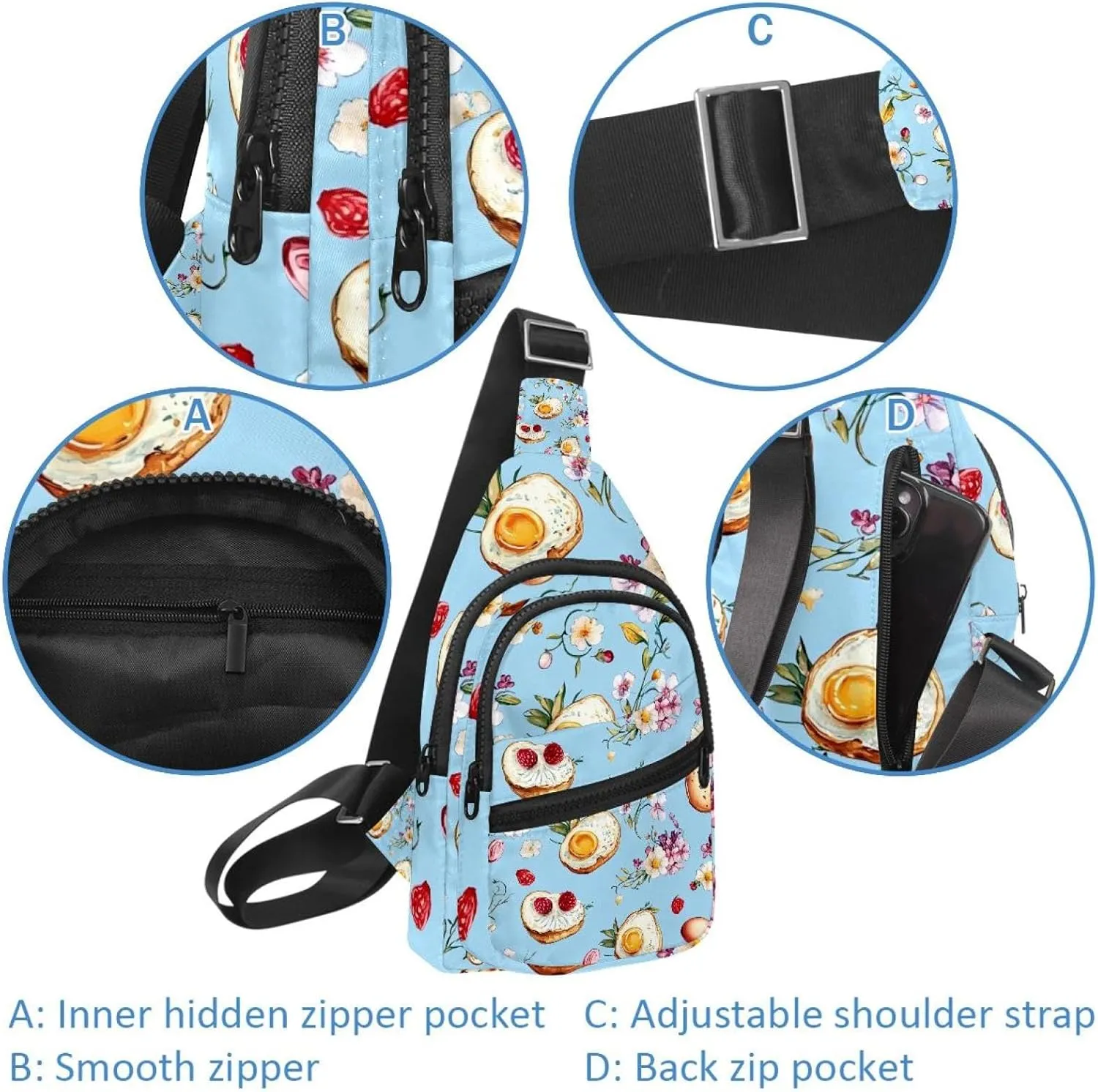 eggs breakfast Sling Backpack Crossbody Bag Convertible, Small Diaper Bag Hiking Daypacks