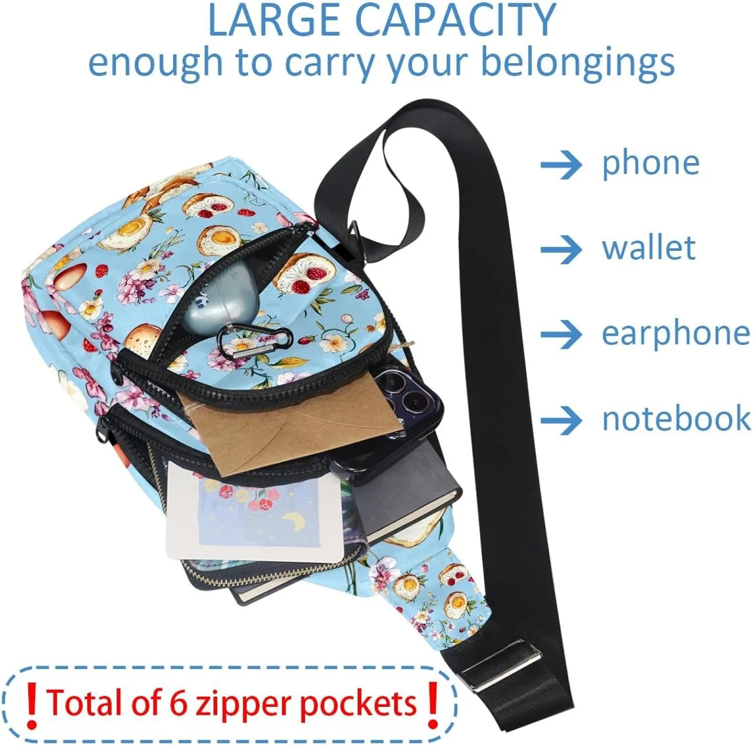 eggs breakfast Sling Backpack Crossbody Bag Convertible, Small Diaper Bag Hiking Daypacks