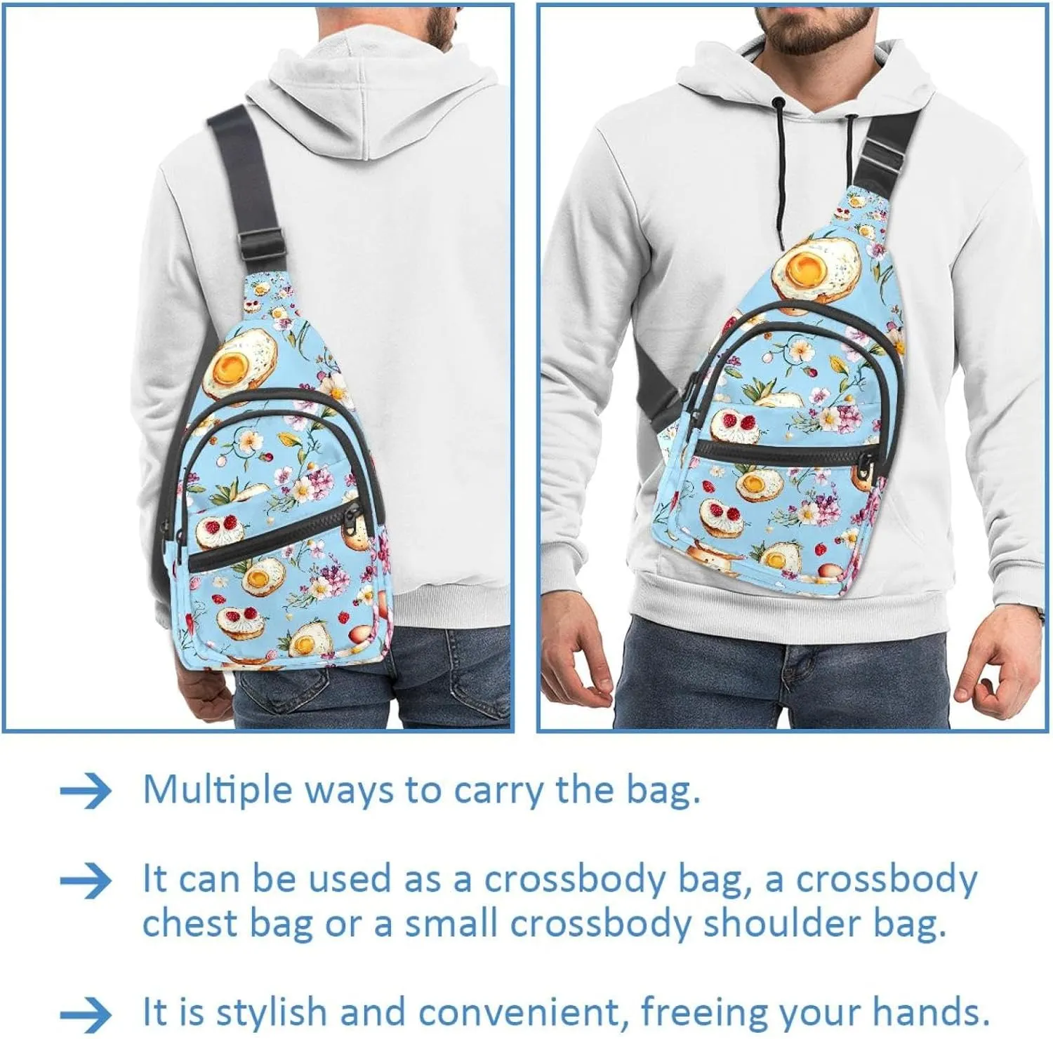 eggs breakfast Sling Backpack Crossbody Bag Convertible, Small Diaper Bag Hiking Daypacks