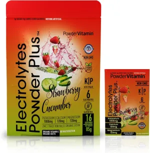Electrolytes Powder Plus, Keto, Strawberry Cucumber, Sugar Free, Pink Himalayan Salt, 1000mg Potassium, 120mg Calcium, 120mg Magnesium, Non-GMO, Zero Calories, (16 Hydration Packets)