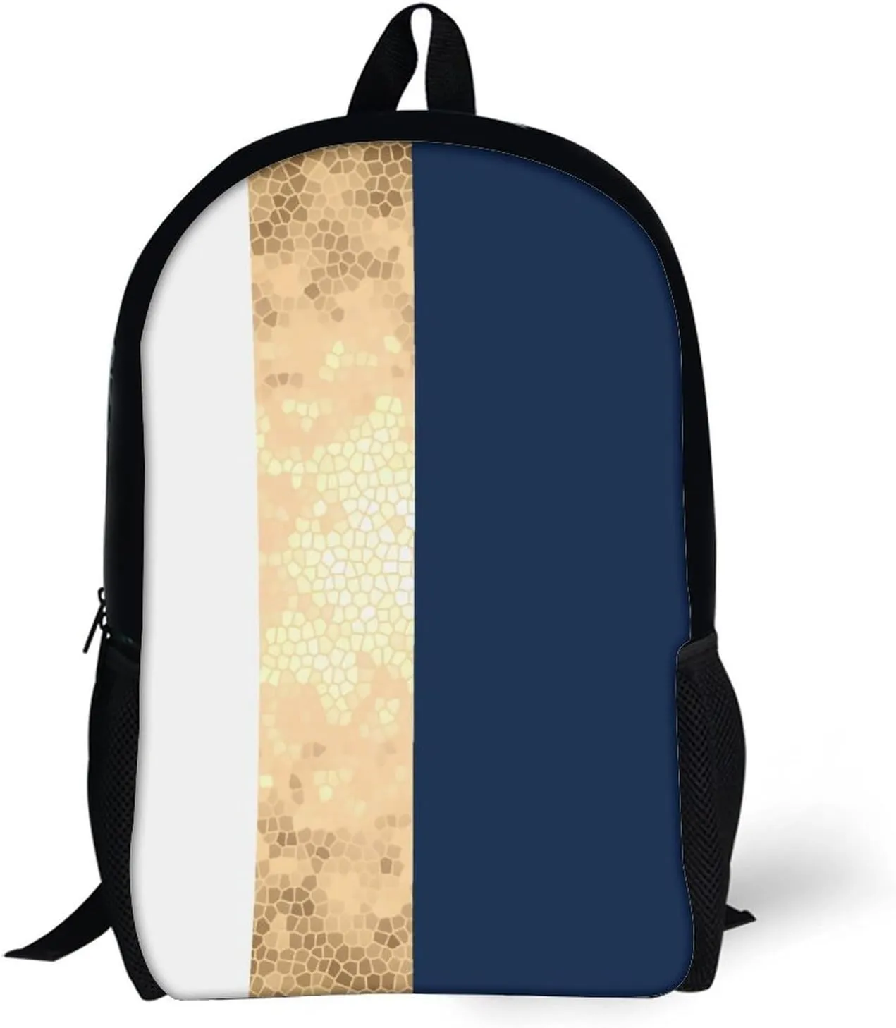Elegant Faux Gold Navy Blue White Stripes Large Backpack Lightweight Waterproof Backpacks Laptop Backpack for Unisex Casual Travel Daypacks Large Capacity