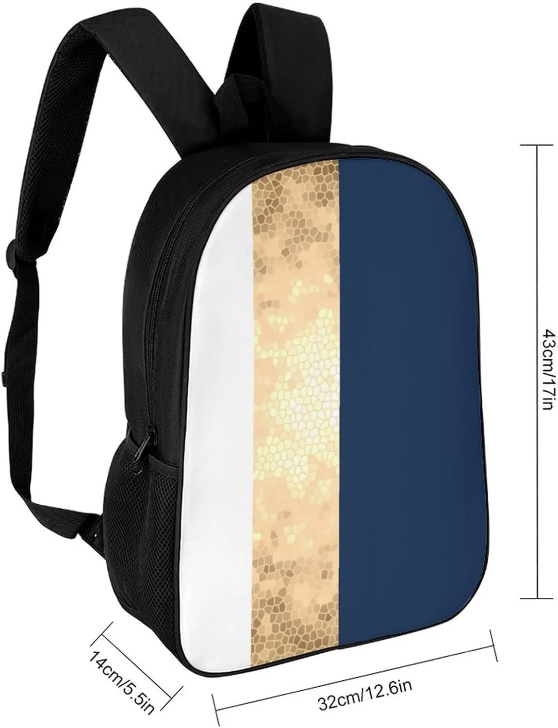 Elegant Faux Gold Navy Blue White Stripes Large Backpack Lightweight Waterproof Backpacks Laptop Backpack for Unisex Casual Travel Daypacks Large Capacity