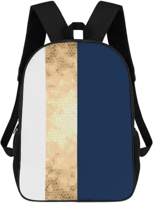 Elegant Faux Gold Navy Blue White Stripes Large Backpack Lightweight Waterproof Backpacks Laptop Backpack for Unisex Casual Travel Daypacks Large Capacity