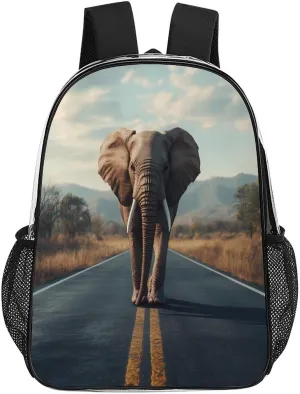 Elephant Walking On The Road Clear Shoulders Bag Unisex Backpack for Camping Hiking Travel