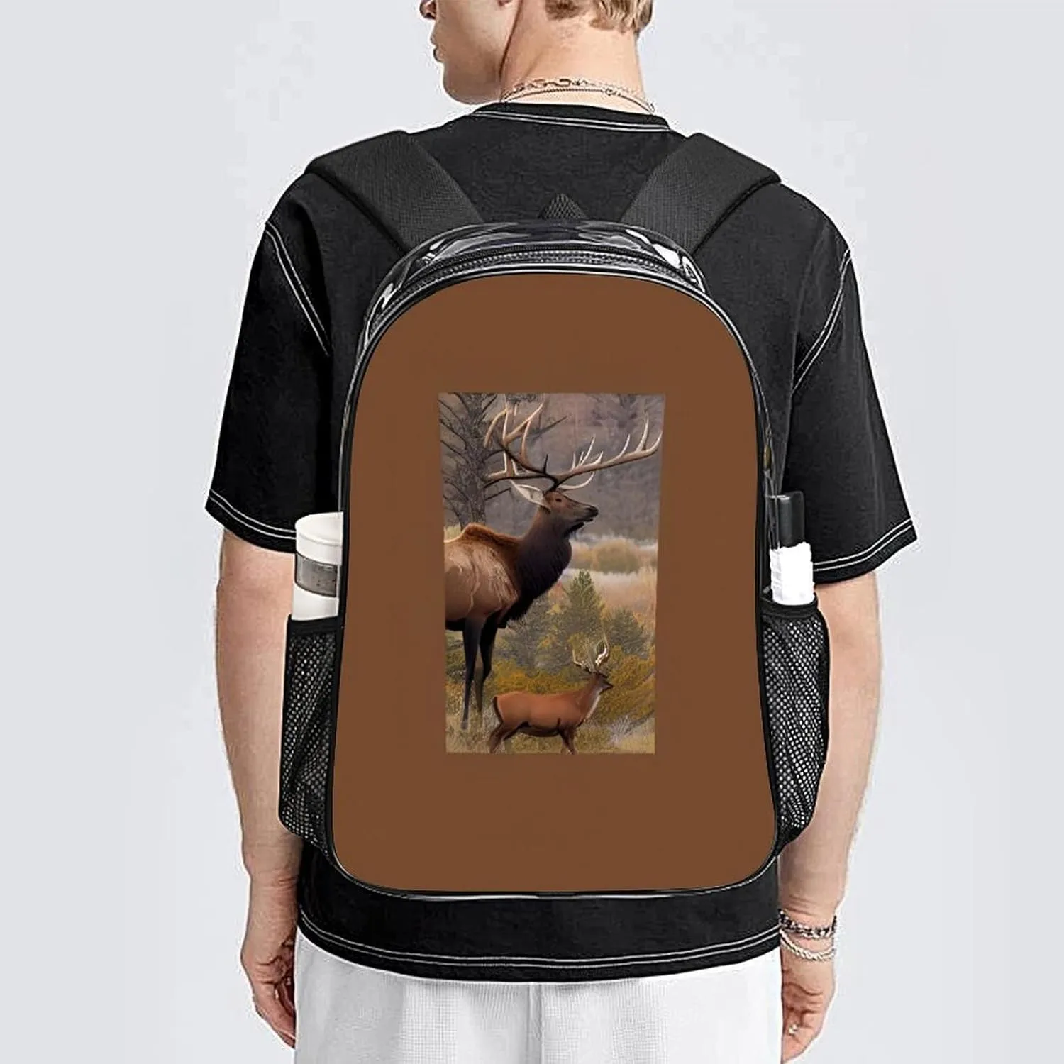 Elk Art Rucksack Transparent Anti-Theft Multipurpose Bookbag Big Capacity Travel and Sport Backpack Rucksack With Side Pockets