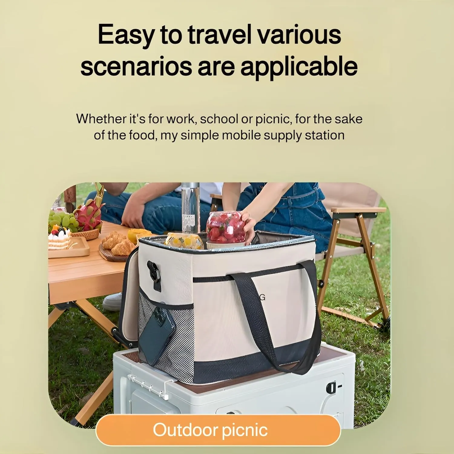 [Ellniges] Portable 23L Cooler Bag with High-Density Insulation - 12-24 Hour Cold Retention, Waterproof & Collapsible for Camping, Picnics, Grocery Shopping & Outdoor Activities