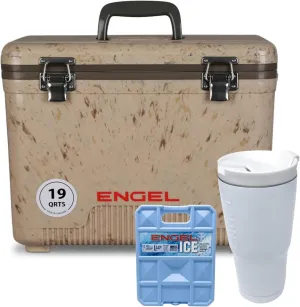 Engel UC19 19qt Leak-Proof, Air Tight, Drybox Cooler with 22 oz. Insulated Tumbler and 32°F Cooler Packs for Boating, Camping, Fishing, Hiking & Food Storage
