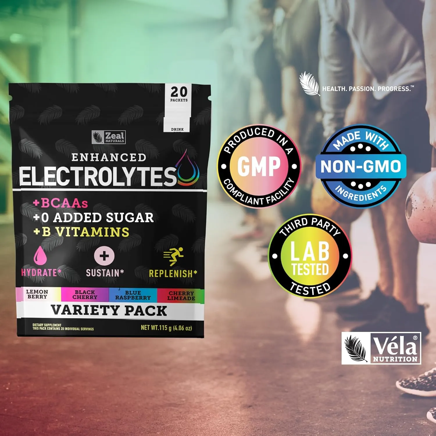 Enhanced Electrolyte Powder Stick Packs (Variety Pack - 20 Packets) w 0 Sugar  BCAAs  B-Vitamins Electrolyte Supplement w Potassium Zinc & Magnesium for Hydration - Keto Electrolytes