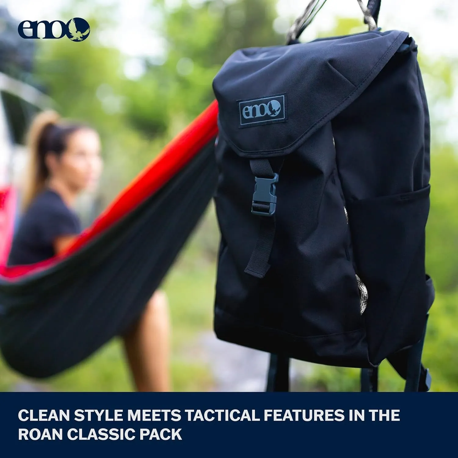 ENO Roan Classic Pack - 20L Outdoor Backpack for Men and Women - for Hiking, Camping, Backpacking, Beach, and Festivals - Black