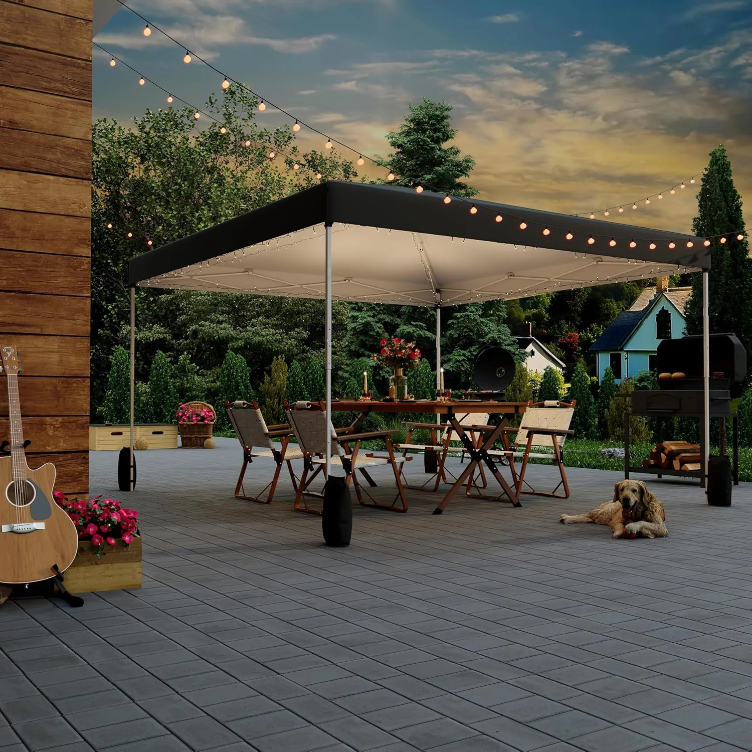 EROMMY 12x12 Pop Up Tent, Easy to Set Up Canopy Tent, Outdoor Canopy for Events, Camping, Parties with Wheeled Bag, 4 Ropes, 4 Sand Bags and 8 Spikes(Black)