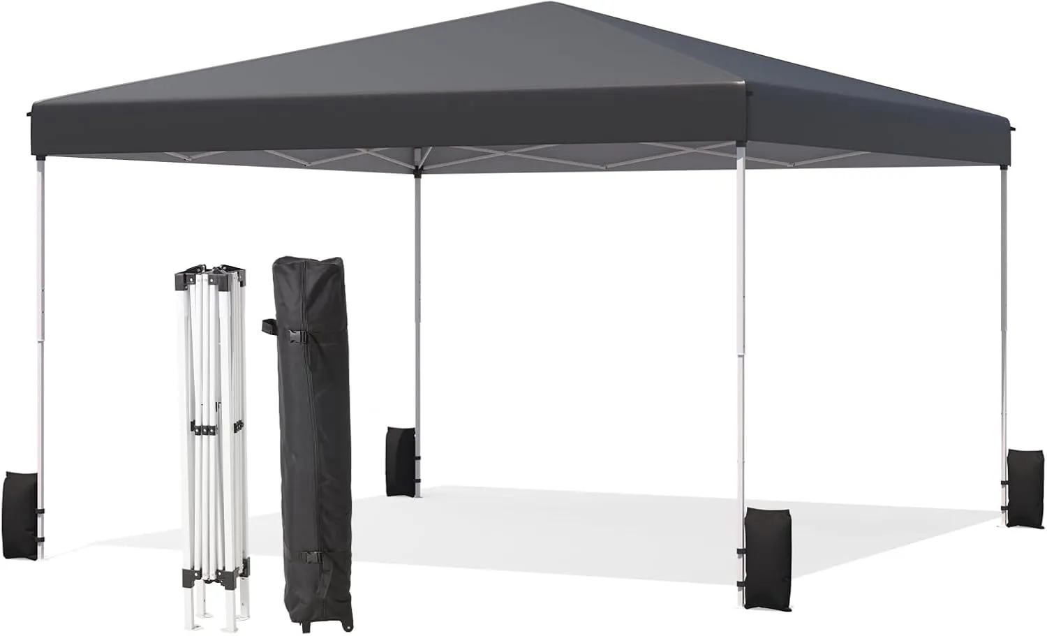 EROMMY 12x12 Pop Up Tent, Easy to Set Up Canopy Tent, Outdoor Canopy for Events, Camping, Parties with Wheeled Bag, 4 Ropes, 4 Sand Bags and 8 Spikes(Black)