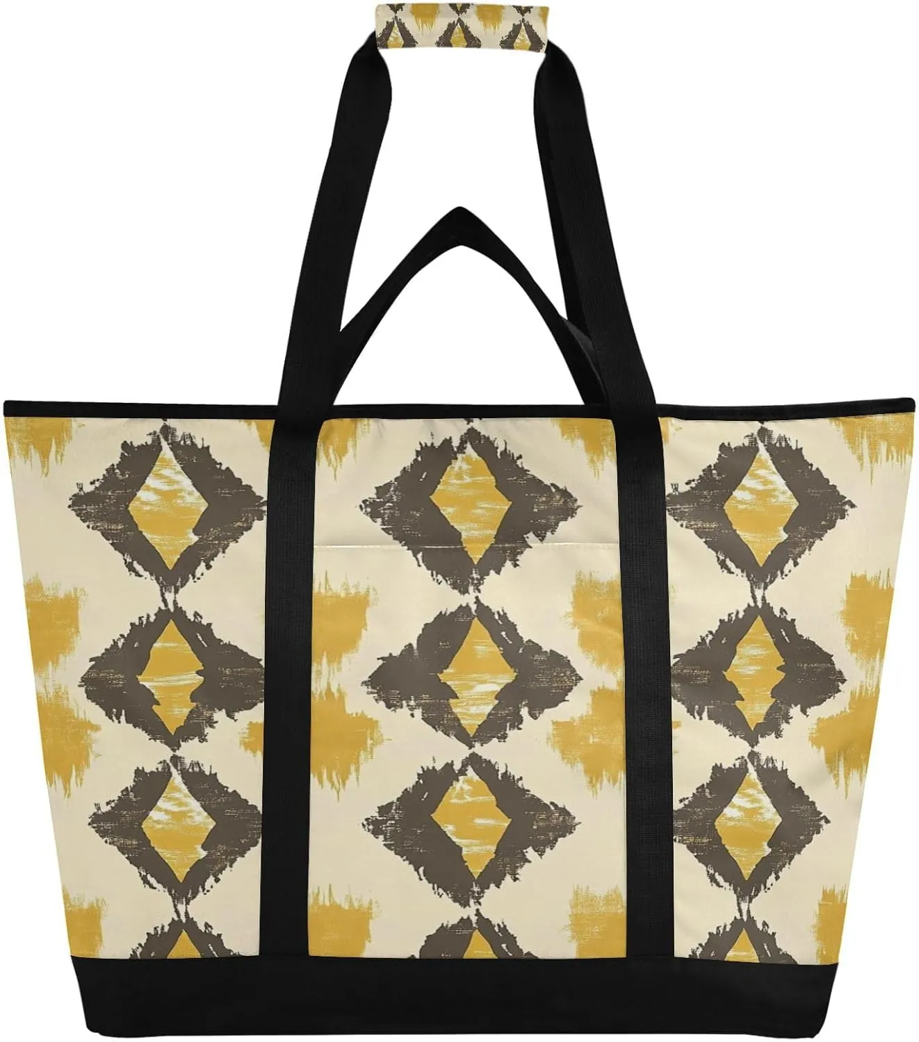 Ethnic Print Reusable Insulated Lunchbox Cooler Bag, Leakproof Kitchen Grocery Bag Collapsible Portable Cooler Tote Bag for Picnic, Camping, Office, Travel
