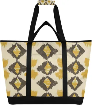 Ethnic Print Reusable Insulated Lunchbox Cooler Bag, Leakproof Kitchen Grocery Bag Collapsible Portable Cooler Tote Bag for Picnic, Camping, Office, Travel