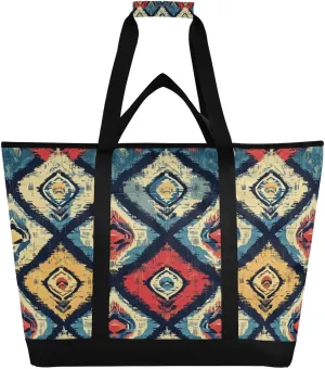 Ethnic Print Reusable Insulated Lunchbox Cooler Bag, Leakproof Kitchen Grocery Bag Collapsible Portable Cooler Tote Bag for Picnic, Camping, Office, Travel