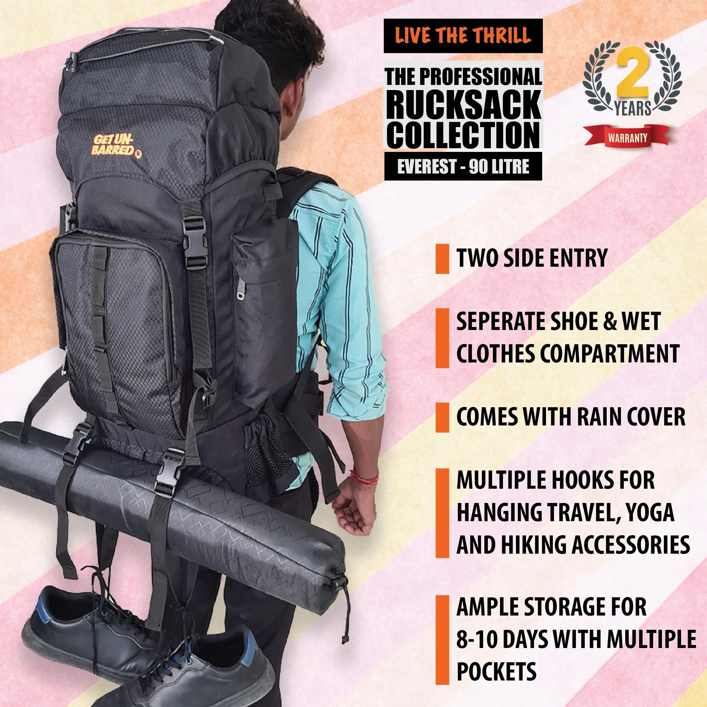 Everest 90 Litre Rucksack (Black)