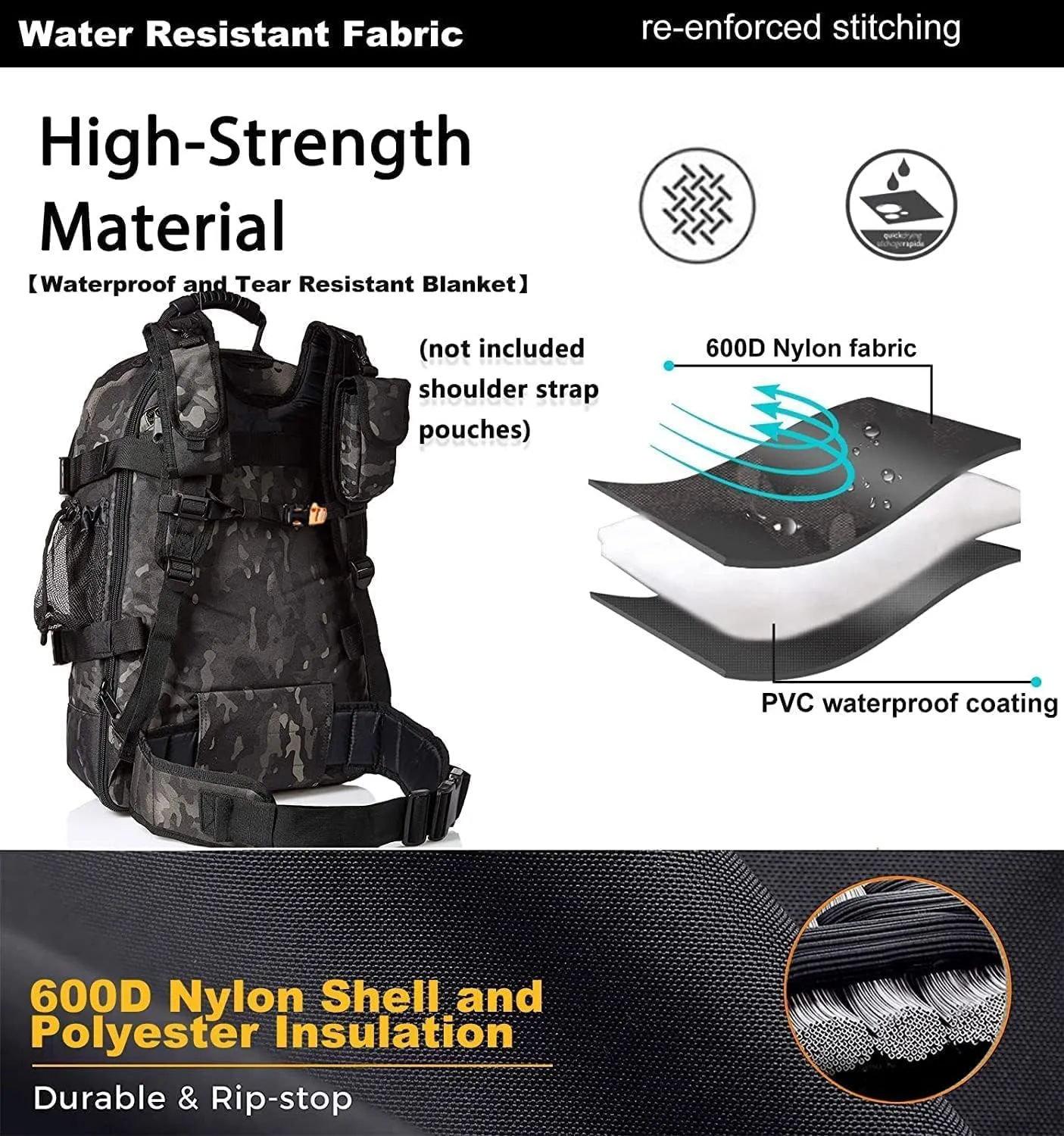 Expandable 40-64L Military Tactical Backpack 3 Day Bag Hiking Gym Sport Camping