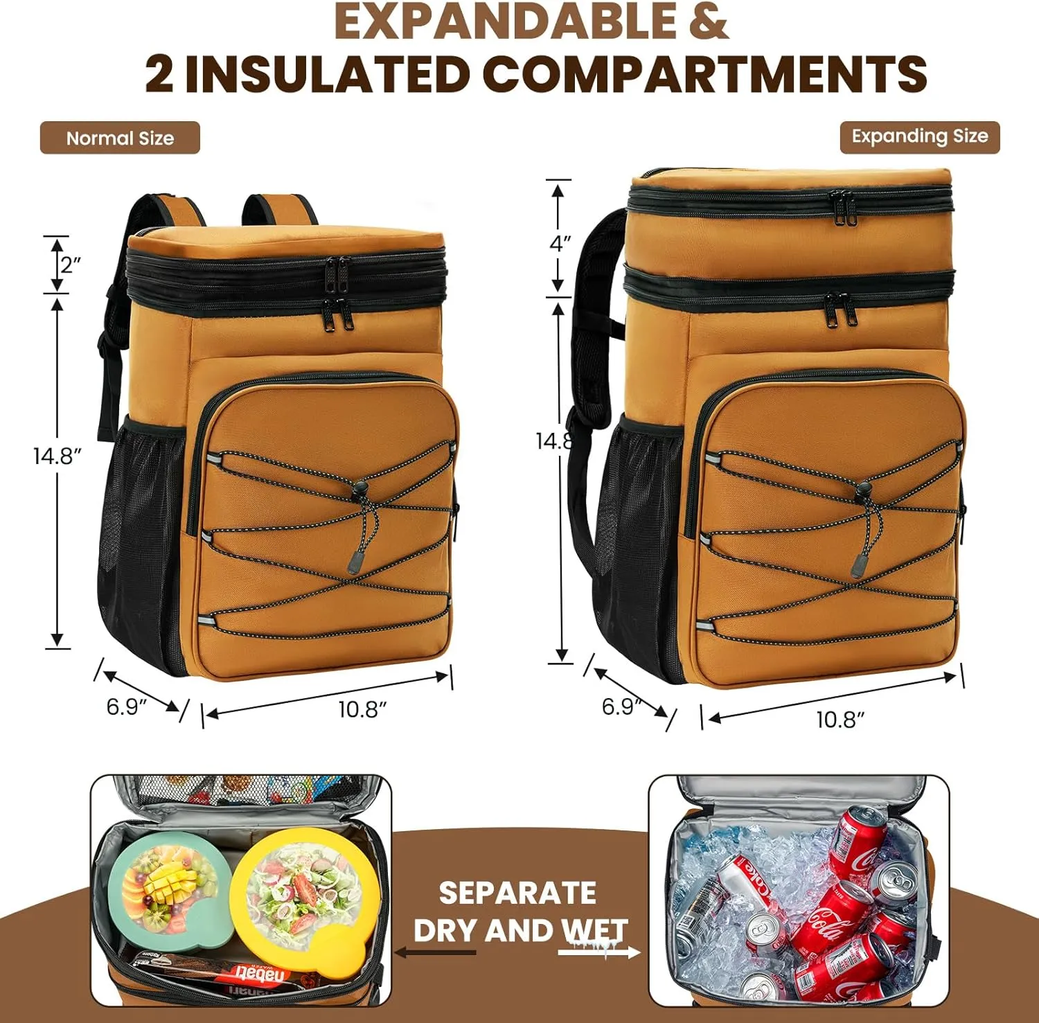 Expandable Backpack Coolers Insulated Leak Proof - 36/48 Cans Double Deck Cooler Backpack Waterproof - Soft Lightweight Portable Cooler Bag for Beach Picnic Camping Men and Women