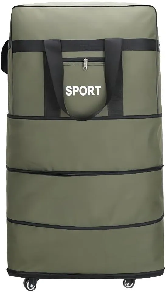 Expandable Foldable Luggage, Rolling Duffel Spinner Luggage, 32" Duffel Bag Large Capacity for Women Men, Waterproof Lightweight Traveling Suitcase, Green