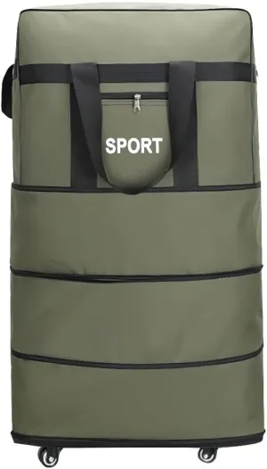 Expandable Foldable Luggage, Rolling Duffel Spinner Luggage, 32" Duffel Bag Large Capacity for Women Men, Waterproof Lightweight Traveling Suitcase, Green
