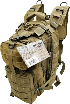 EXPLORER Tactical Assault Pack - Combat Rucksack - 17" Military MOLLE Backpack 27L Coyote Tan