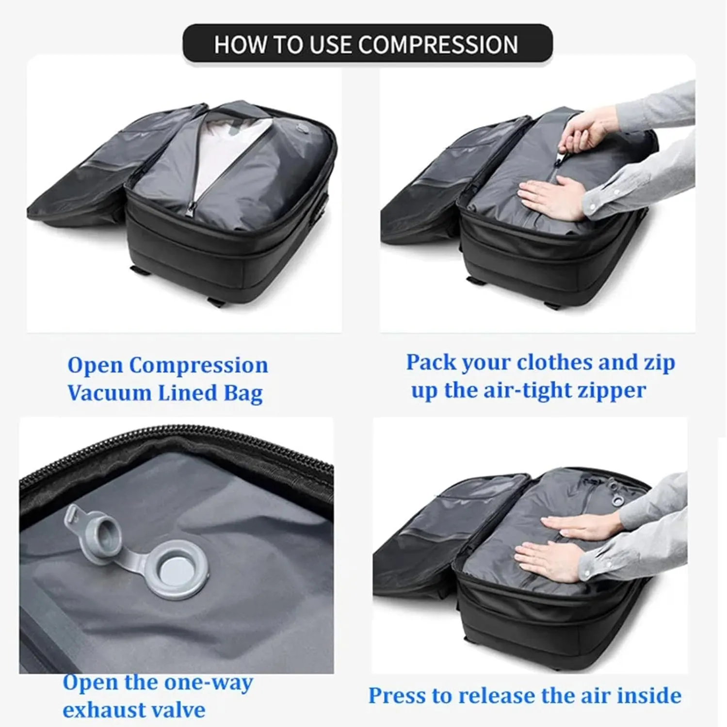 Ezyvac Backpack Vacuum, Ezyvac Rucksack for Travel, 60L Large-Capacity Travel Backpack Expandable with Compression (Black)