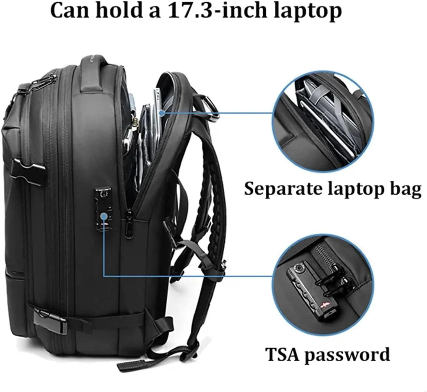 Ezyvac Backpack Vacuum, Ezyvac Rucksack for Travel, 60L Large-Capacity Travel Backpack Expandable with Compression (Black)