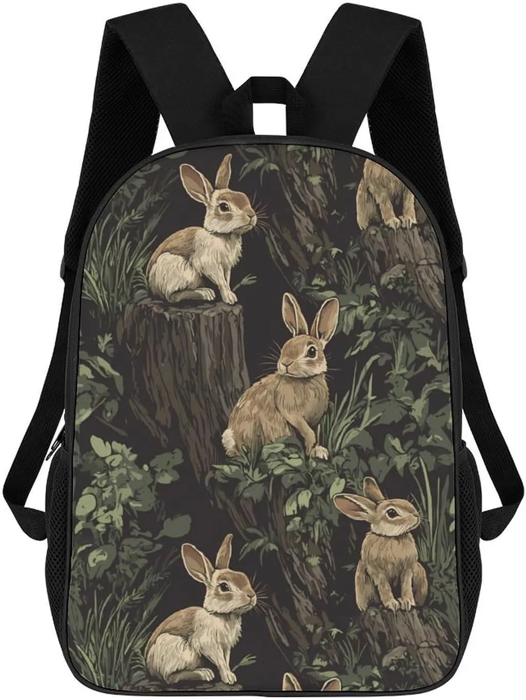 Fall Hunt Rabbits on Tree Stumps Fashion 17 Inch Backpack Simple Shoulders Daypacks Lightweight Laptop Bag Travel Gear