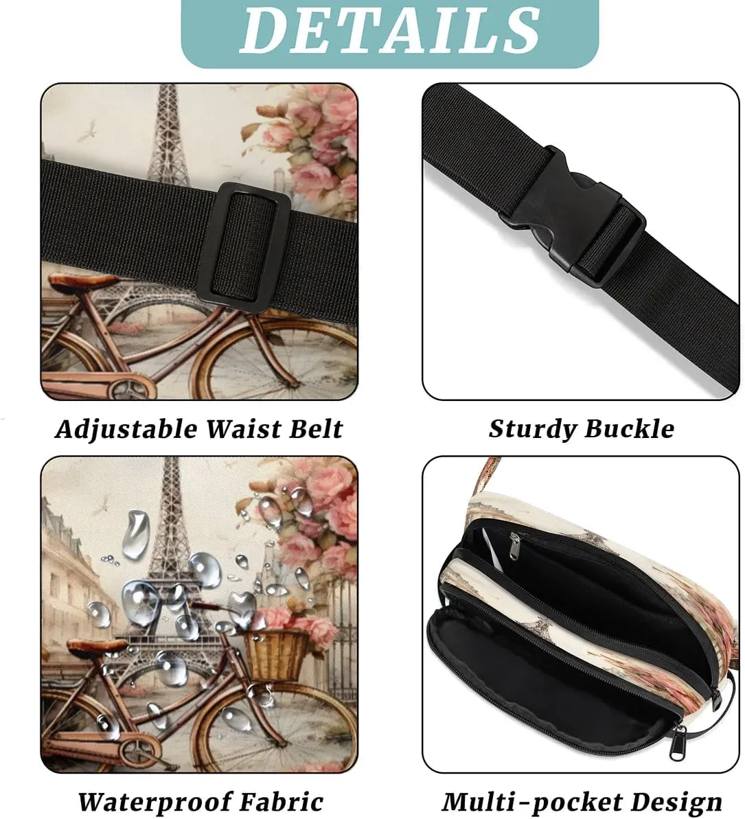 Fanny Pack Crossbody for Women Men Bike Flower Tower Fanny Pack Cross Body Bag for Shopping Traveling Running Hiking Cycling