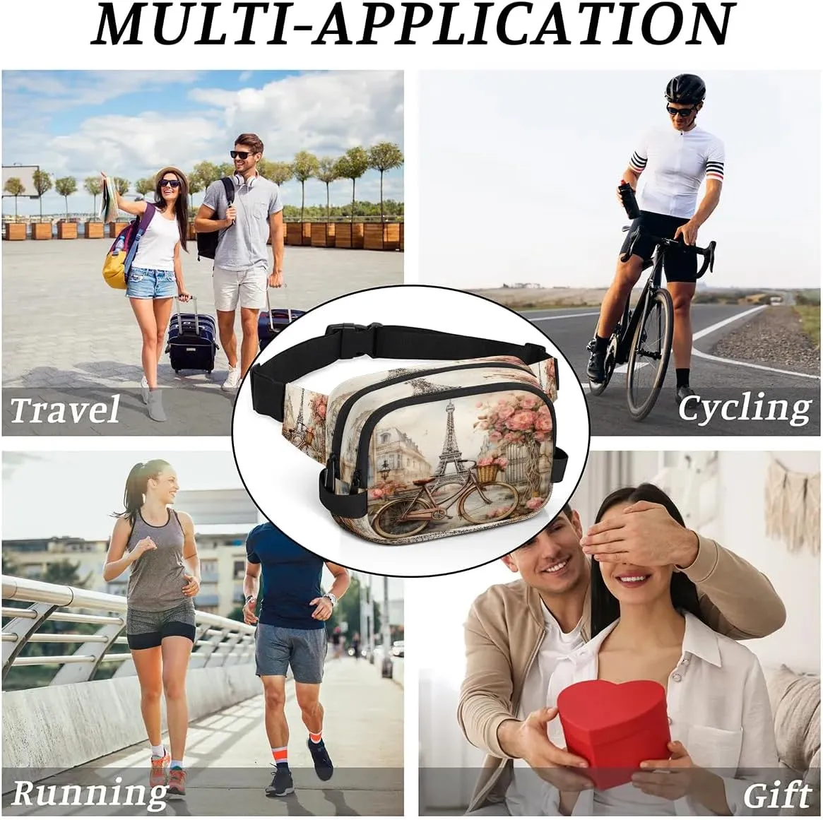 Fanny Pack Crossbody for Women Men Bike Flower Tower Fanny Pack Cross Body Bag for Shopping Traveling Running Hiking Cycling