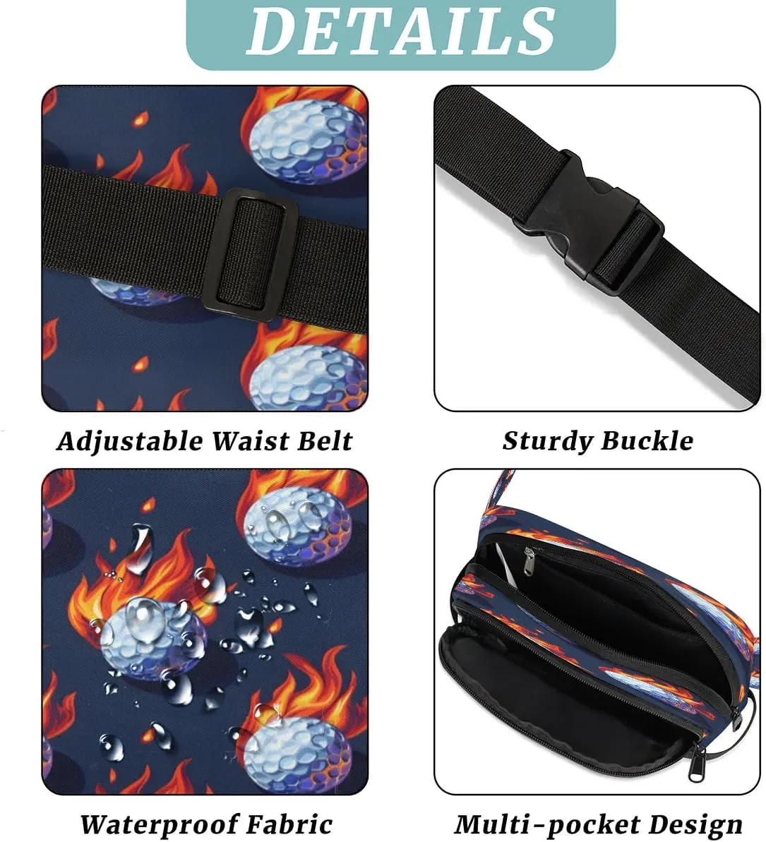 Fanny Pack Crossbody for Women Men Fire Golf Ball Fanny Pack Cross Body Bag for Shopping Traveling Running Hiking Cycling