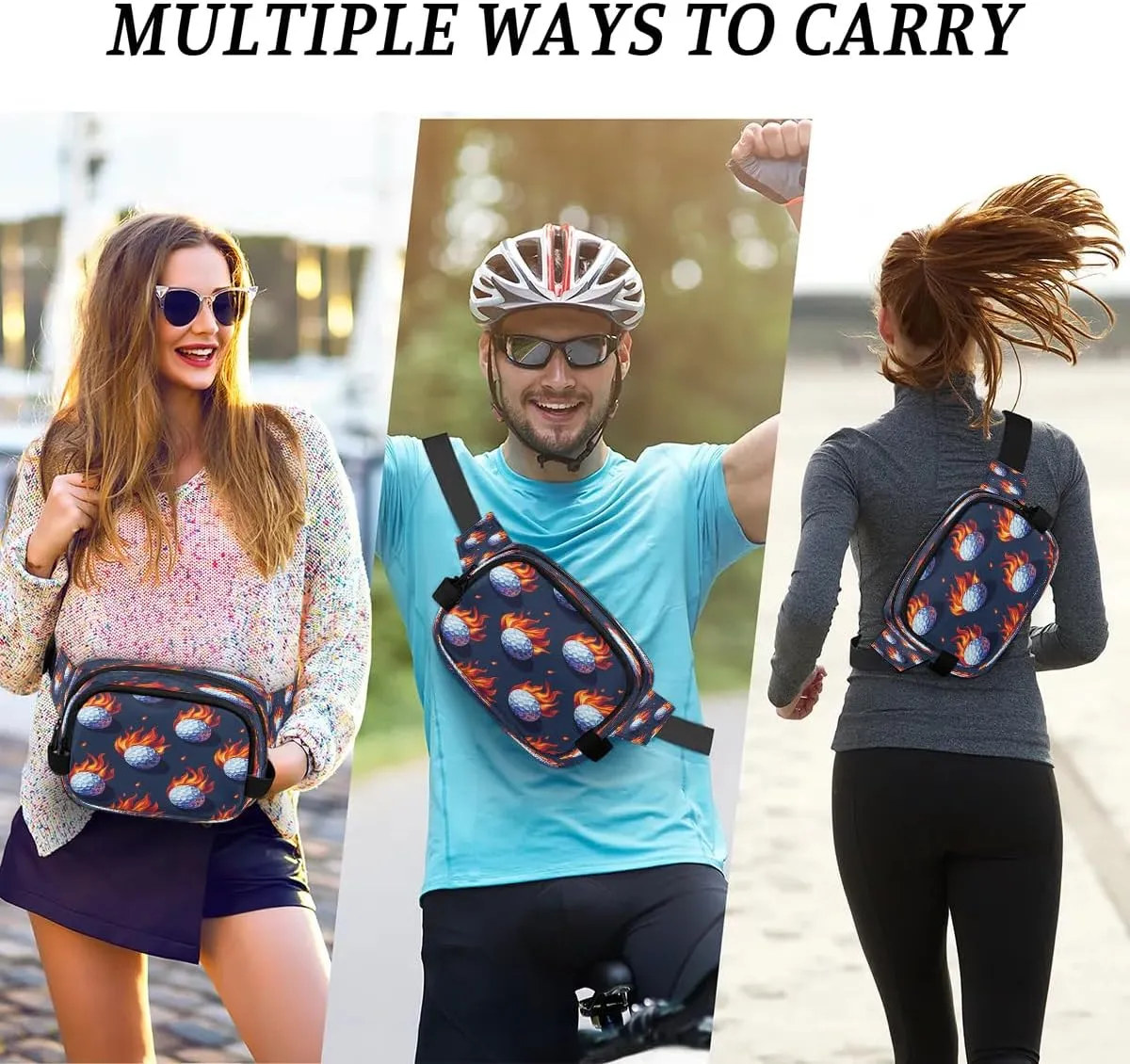 Fanny Pack Crossbody for Women Men Fire Golf Ball Fanny Pack Cross Body Bag for Shopping Traveling Running Hiking Cycling