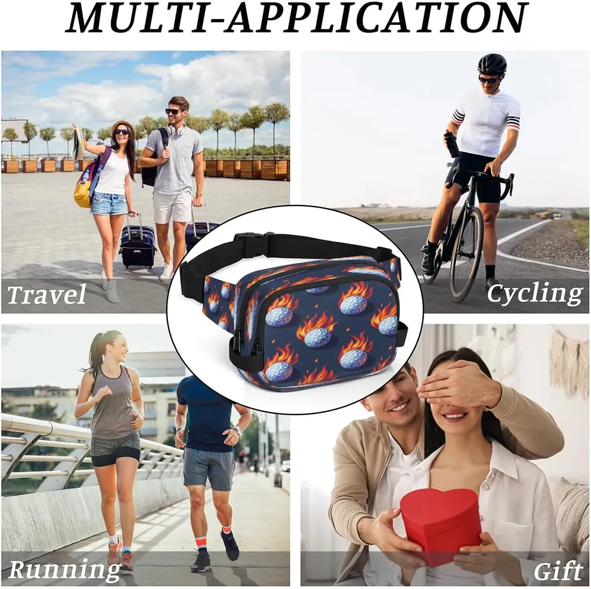Fanny Pack Crossbody for Women Men Fire Golf Ball Fanny Pack Cross Body Bag for Shopping Traveling Running Hiking Cycling