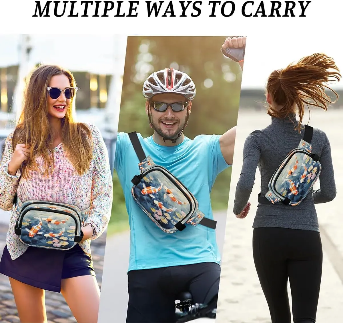Fanny Pack Crossbody for Women Men Fish Pond Fanny Pack Cross Body Bag for Shopping Traveling Running Hiking Cycling