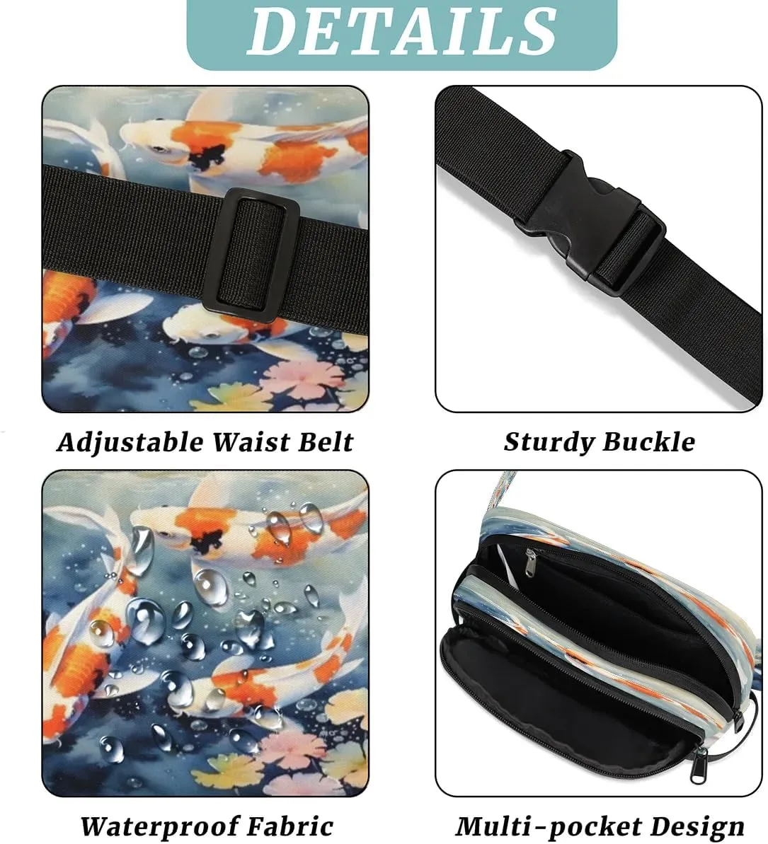 Fanny Pack Crossbody for Women Men Fish Pond Fanny Pack Cross Body Bag for Shopping Traveling Running Hiking Cycling