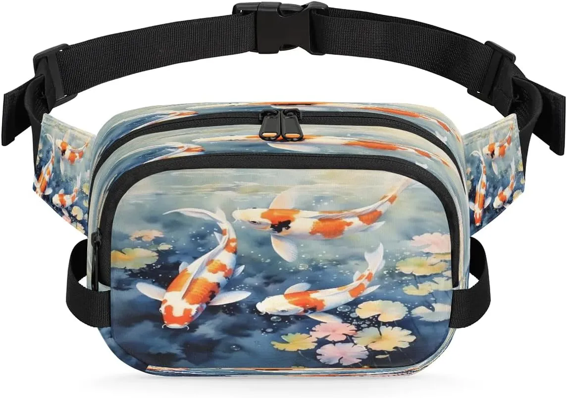 Fanny Pack Crossbody for Women Men Fish Pond Fanny Pack Cross Body Bag for Shopping Traveling Running Hiking Cycling