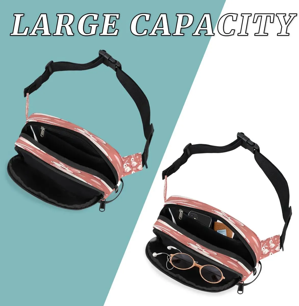 Fanny Pack Crossbody for Women Men Rabbits Love Hearts Fanny Pack Cross Body Bag for Shopping Traveling Running Hiking Cycling